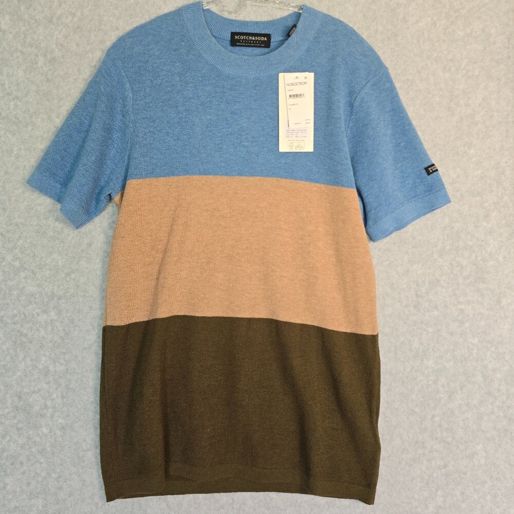 Scotch & Soda Mens Medium Short Sleeve Striped Knit Pullon Top Sweater Preppy